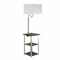 Yhior 58 in. DRU Square Side Table with Brush Silver Floor Lamp, Charging & USB Station YH2629509